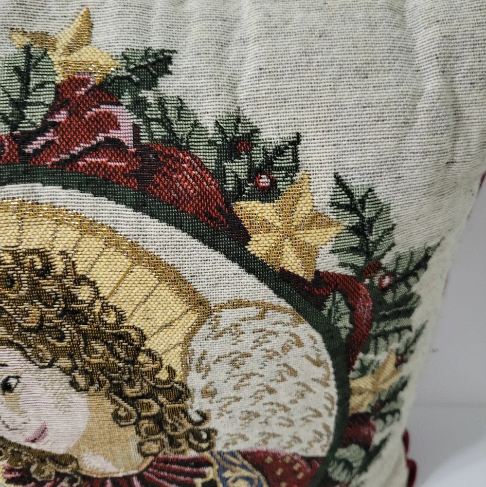 Vintage Tapestry Merry Christmas Angel Throw Pillow